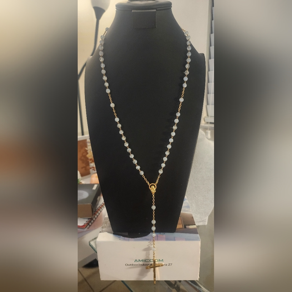 Elegant Gold Tone and Blue Beaded Necklace, Italy, 21"‎